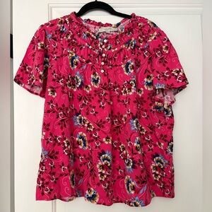 LOFT Pink Floral Short Sleeve Blouse